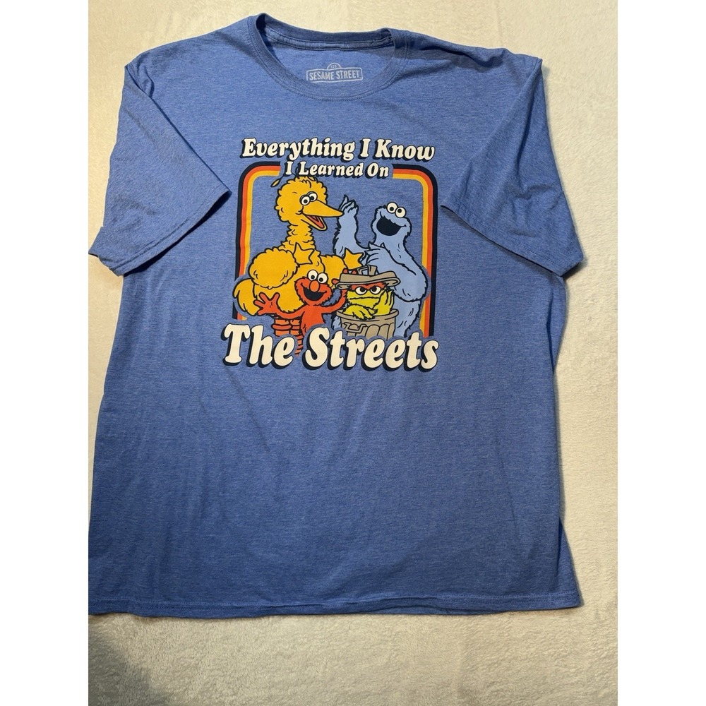 Sesame Street Men's XL Blue T Shirt Funny Learned In The Streets Satire